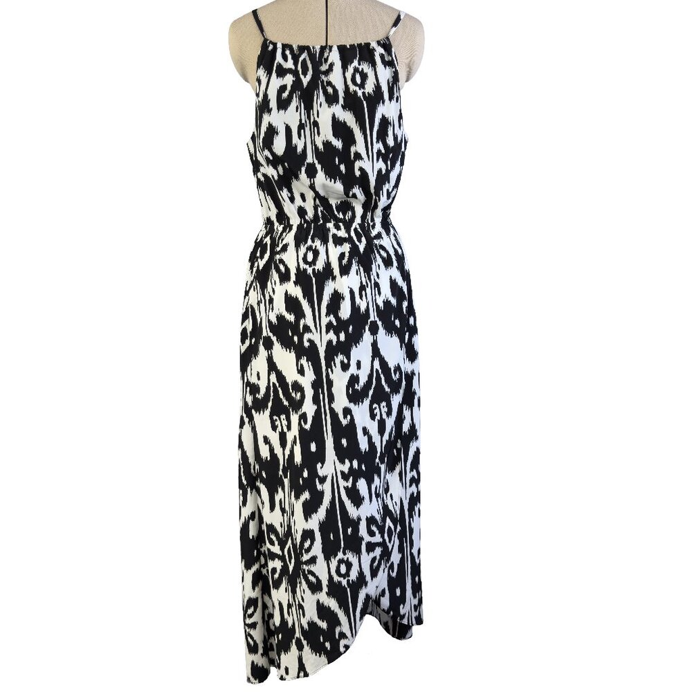 ATHLETA Black & White Ikat Print Maxi Dress L – Boho Chic Halter Resort Wear